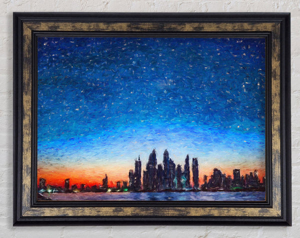 The City Skyline At Dawn Framed Print
