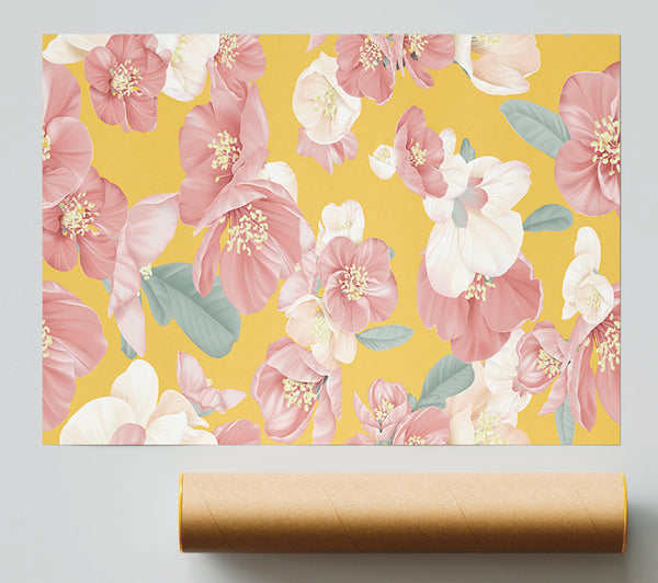 Pink Flowers On Orange Giclee Print