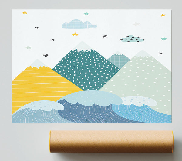 A Trio Of Mountains In The Clouds Poster