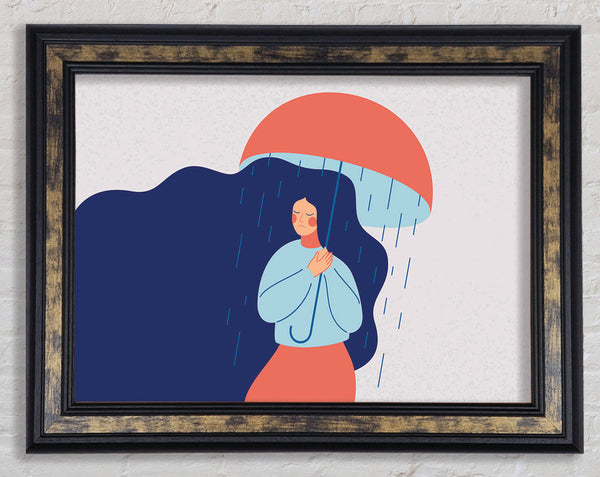 Raining On The Woman Framed Print