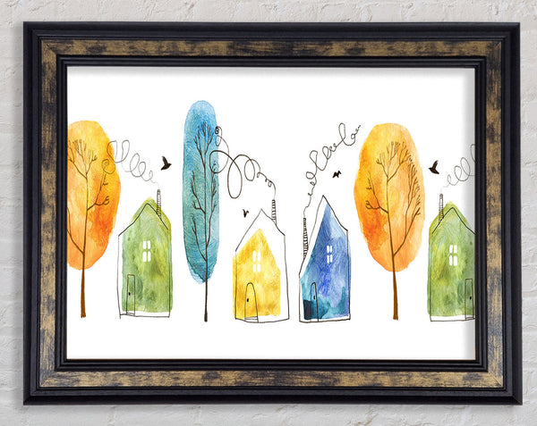 Smokey House And Trees Framed Print