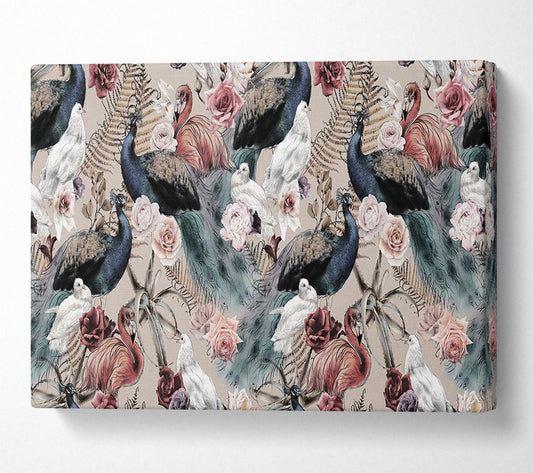 Peacock And Flower Serenity Canvas Wall Art