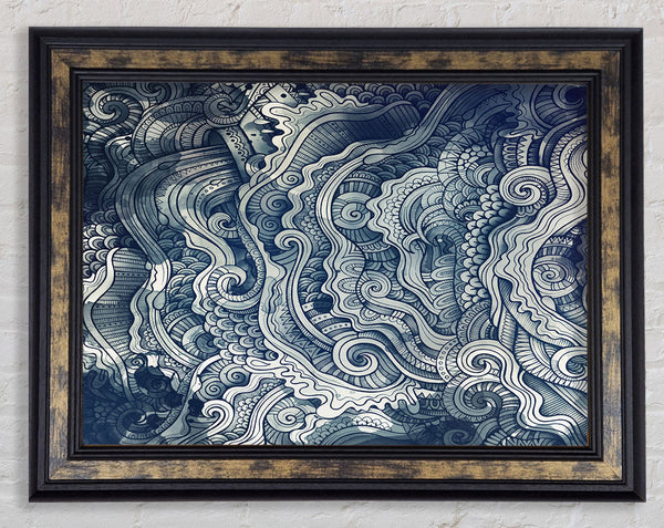 Ripples And Swirly Dots Blue Framed Print