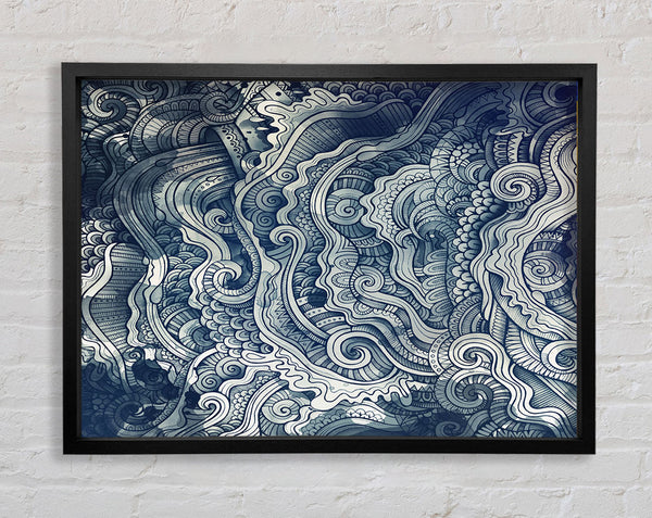 Ripples And Swirly Dots Blue Framed Print