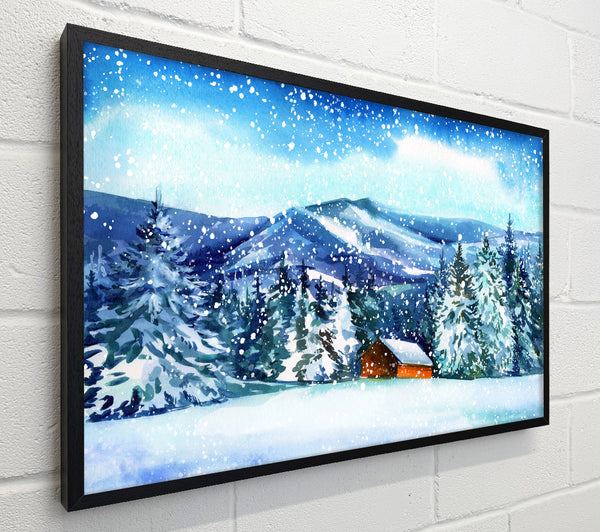 Snowy Cabin In The Mountains