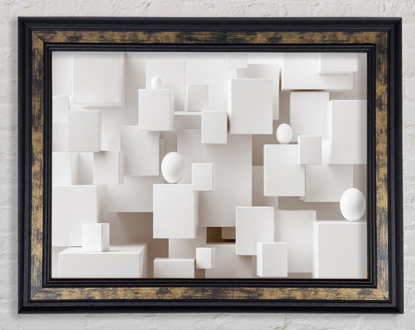 Cubes And Spheres White Framed Print