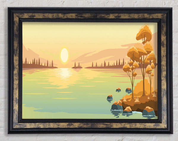 The Sun Sets On The Lake Framed Print