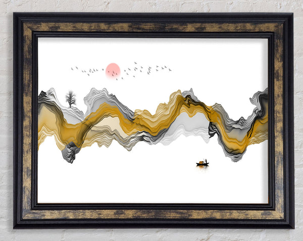 Mountain Curves Red Sunset Framed Print