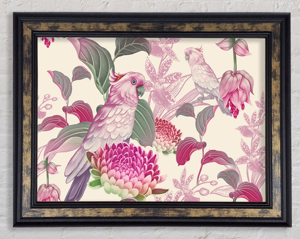 The Parrot Is Of Floral Pattern Framed Print