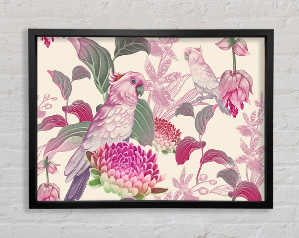 The Parrot Is Of Floral Pattern Framed Print