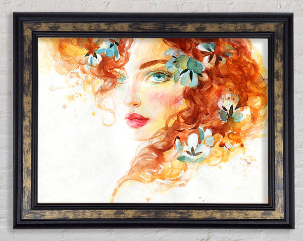 Redhead With Flowers In Hair Framed Print