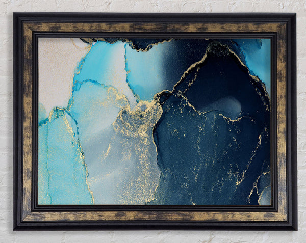 Gold Glitter Aqua Framed Print