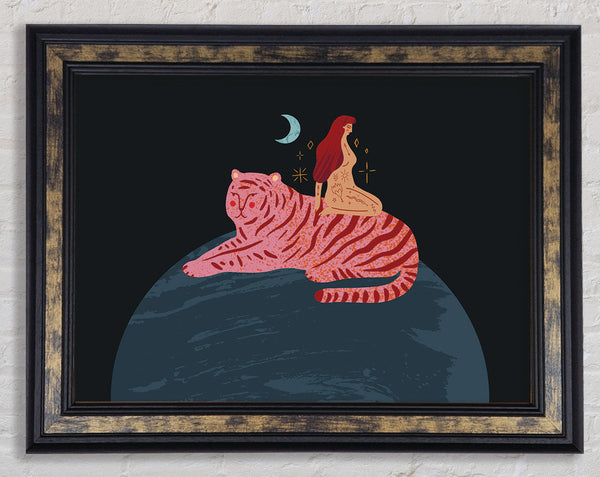 Woman And Tiger Planet Framed Print