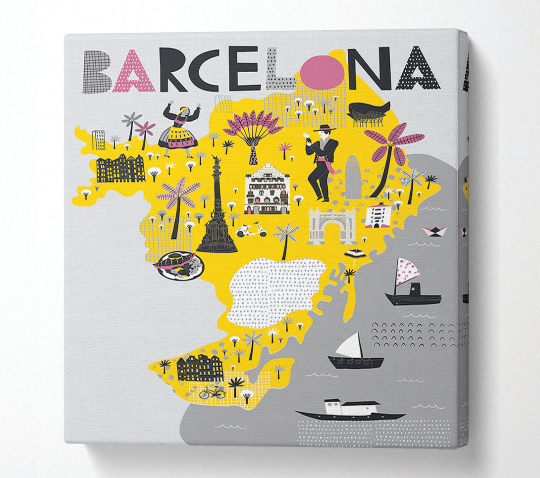  A Canvas Print of The Little Map Of Barcelona Canvas Print