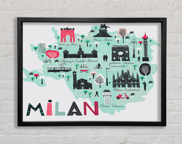 The Little Map Of Milan Framed Print