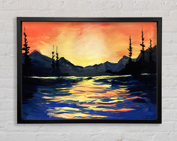 Orange Skies Mountain Range Framed Print