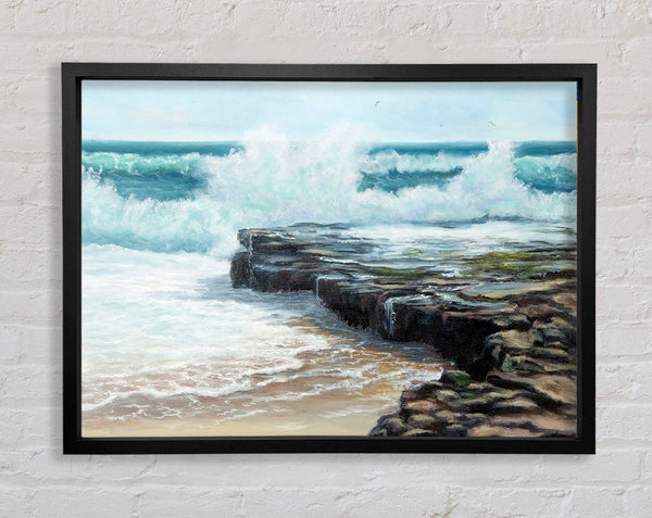 Waves Hitting The Rocks Framed Print