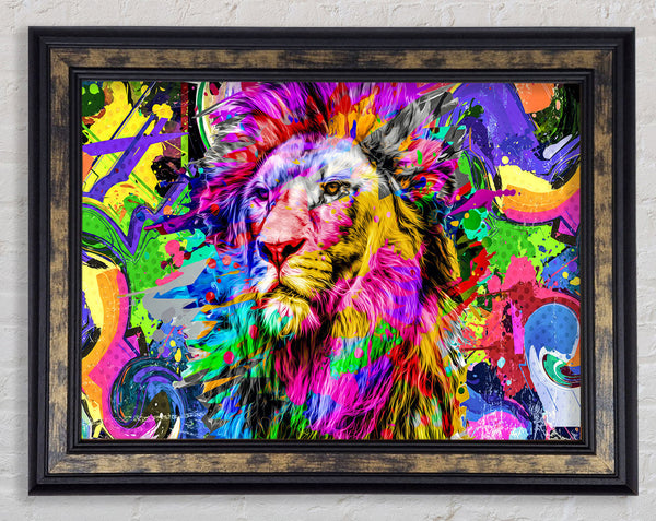 Rainbow Vivid Lion Framed Print