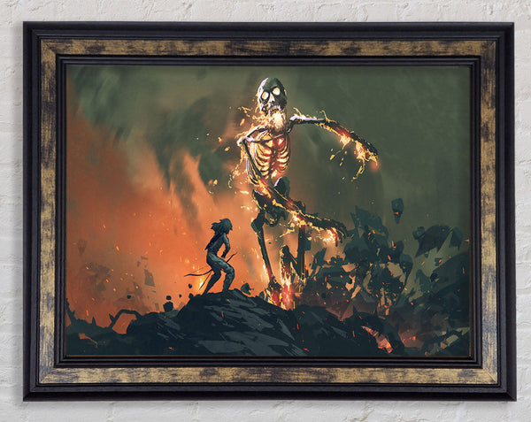 Battling The Fire Skull Man Framed Print