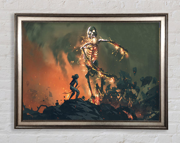 Battling The Fire Skull Man Framed Print