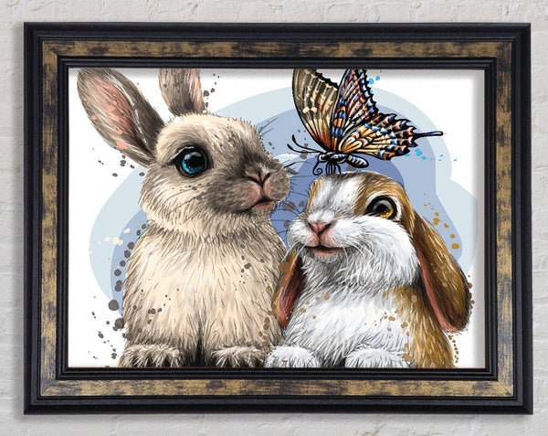 The Cute Bunnies With Butterfly Framed Print