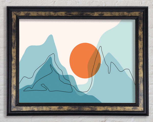 The Sun And Mountain Scene Framed Print