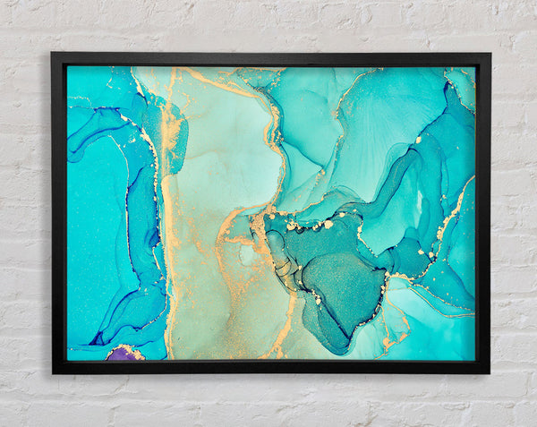 Turquoise Blue Gold Glitter Beauty Framed Print