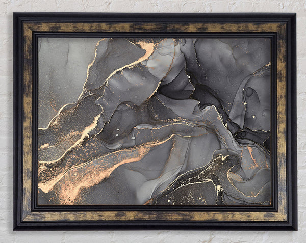 Dark Grey Smoke Glitter Framed Print