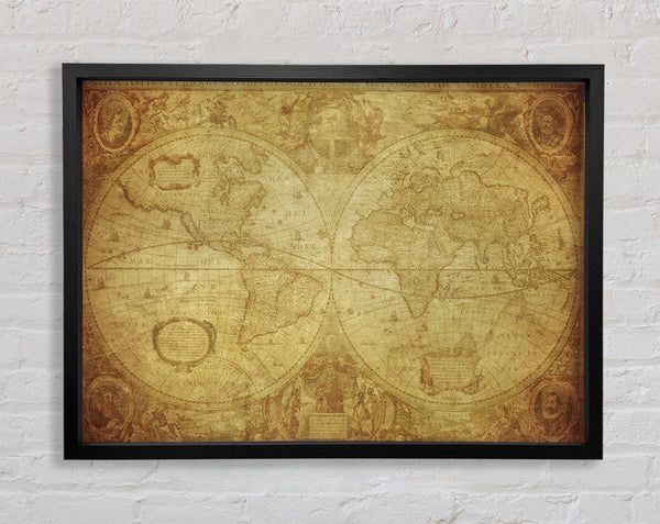 The Map Of The World Vintage Framed Print