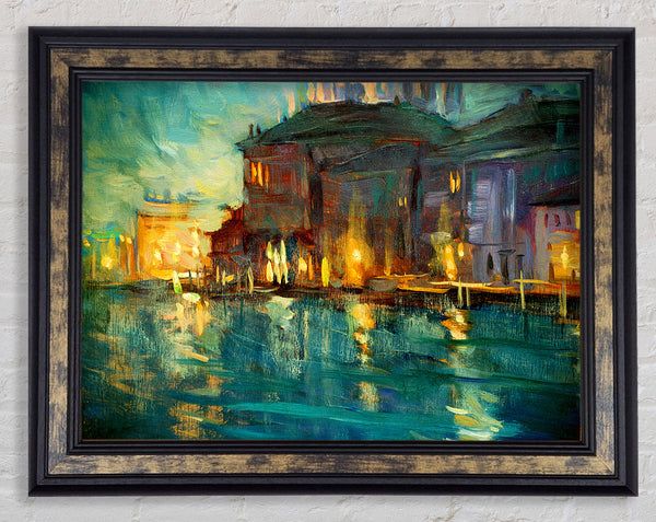 Water Reflections Town Lights Framed Print