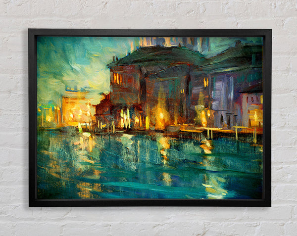 Water Reflections Town Lights Framed Print