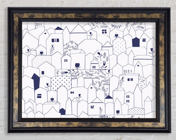 Simple Drawn Town Houses Framed Print