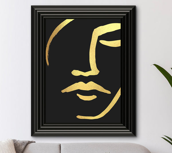 Modern Line Drawing Face Gold Foil Print
