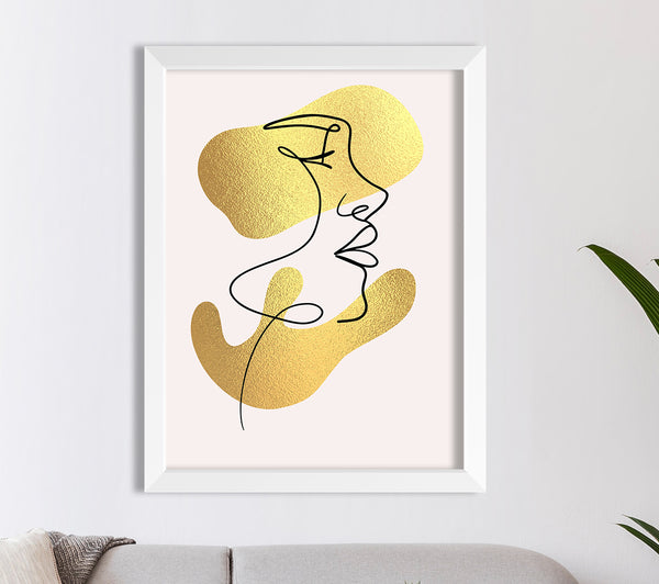 Line Art Woman Face Gold Foil Print