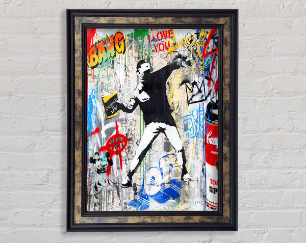 Banksy Flower Thrower Man Framed Print