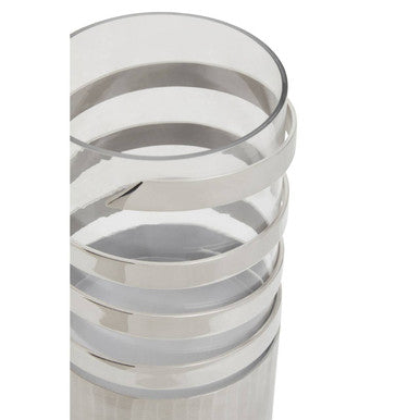 Amreli Large Vertical Textured Silver Metal Hurricane Candle Holder