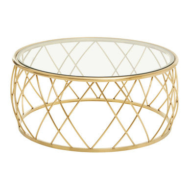 Ackley Gold Round Coffee Table with Clear Glass