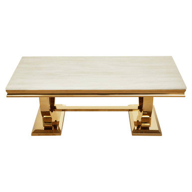 Moda Ivory White Fuax Marble Coffee Table With Stainless Steel Base