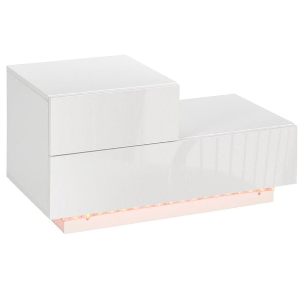 High Gloss Front Bedside Table with Drawers Nightstand with RGB LED Light and Remote for Bedroom Living Room White