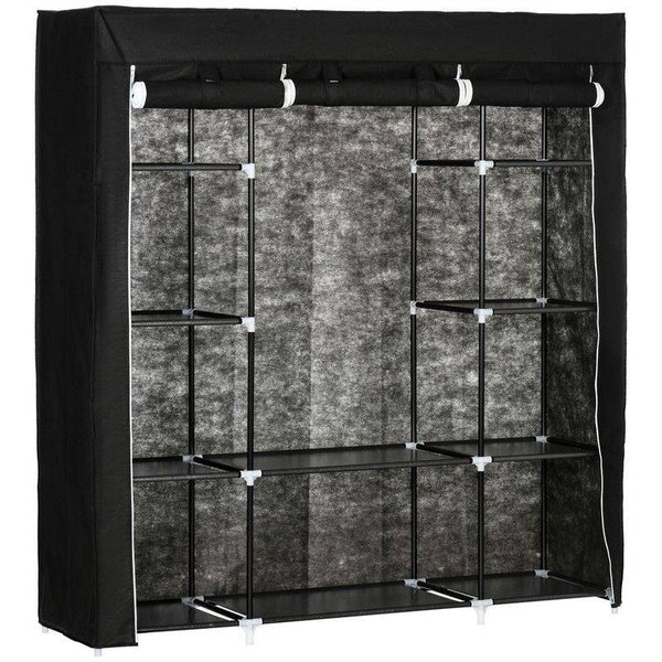 Fabric Wardrobe Portable Wardrobe With 10 Shelves 1 Hanging Rail Foldable Closets 150 X 43 X 162.5 cm Black