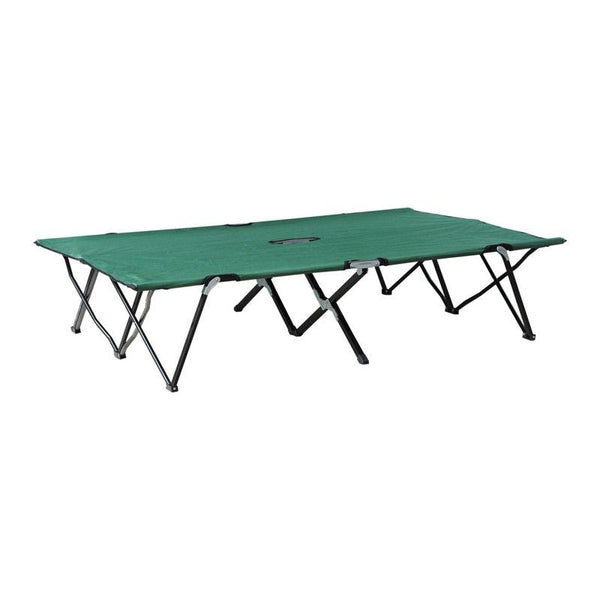 Outsunny Double Camping Bed Camping Cot Foldable Sunbed Outdoor Patio Sleeping Bed Super Light With Carry Bag (Green)
