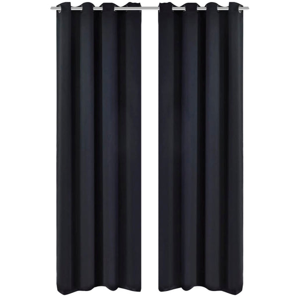 2 pcs Black Blackout Curtains with Metal Rings 135 x 245 cm