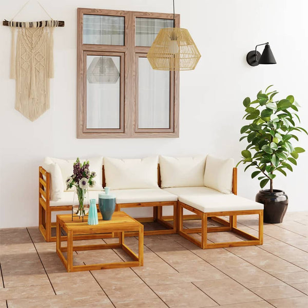 5 Piece Garden Lounge Set with Cushions Solid Wood Acacia