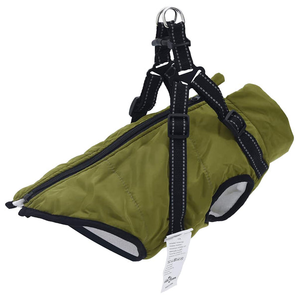 Dog Coat with Harness Waterproof Reflective Army Green S