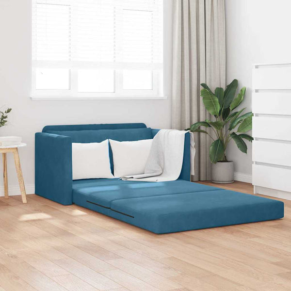 Floor Sofa Bed 2-in-1 Blue 124x204x61 cm Velvet