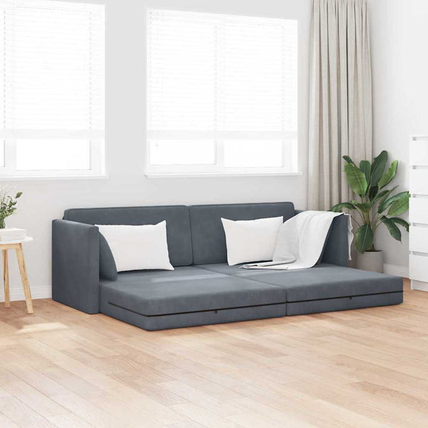 Floor Sofa Bed 2-in-1 Dark Grey 213x144x60 cm Velvet