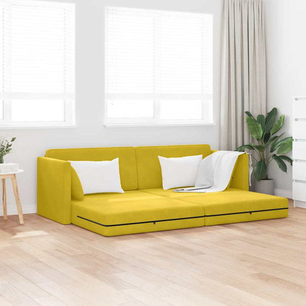 Floor Sofa Bed 2-in-1 Yellow 213x144x60 cm Velvet