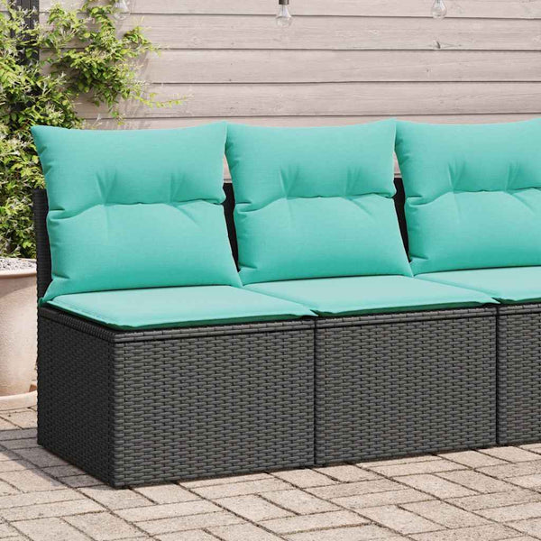 2 Piece Garden Sofa Set with Cushions Black Poly Rattan Acacia