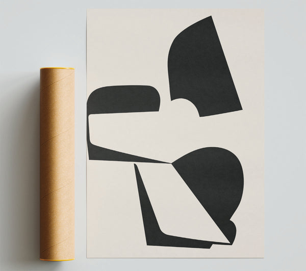 Abstract Black Shapes On Beige Print
