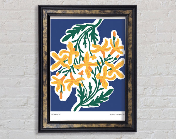 Yellow Flowers On Blue Framed Print